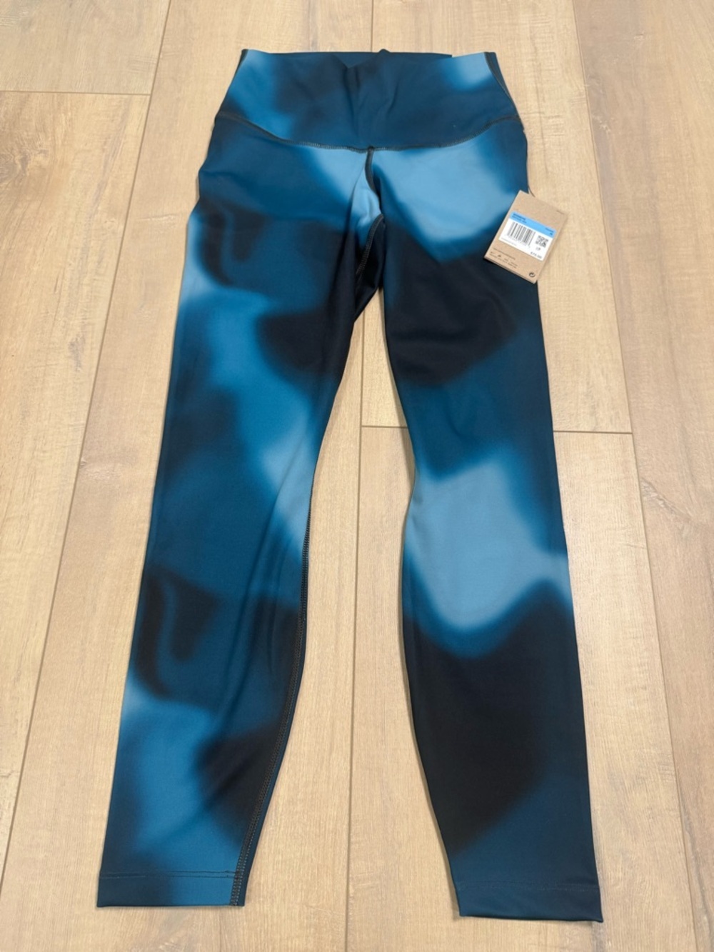Blue Black Abstract Print High-Waist Leggings